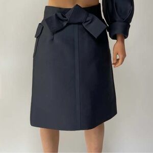 Marc Jacobs Bow A-line Snap Front Skirt Silk Blend Size 10 Blue Structured